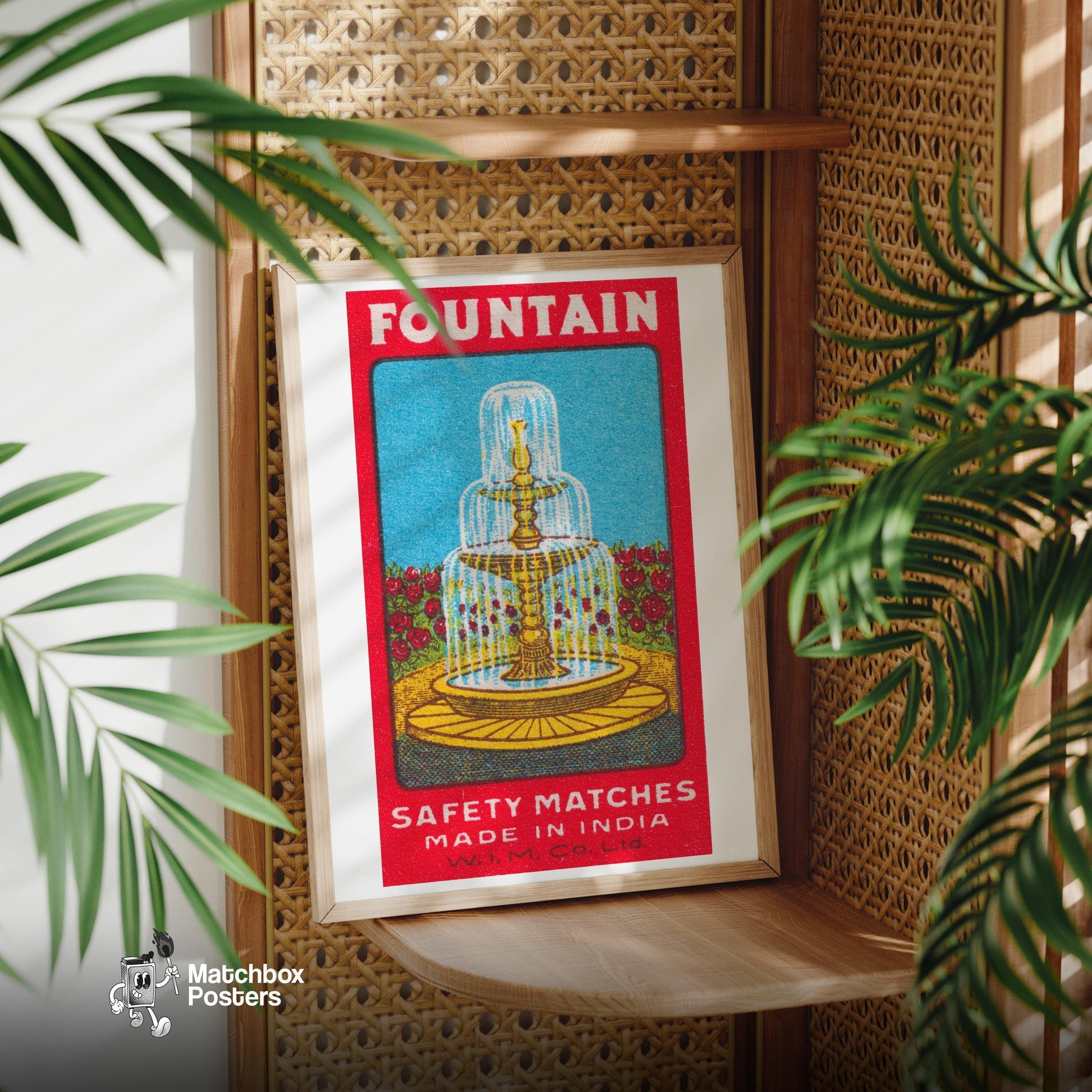 Fountain - vintage matchbox label print - office wall