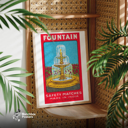 Fountain - vintage matchbox label print - office wall