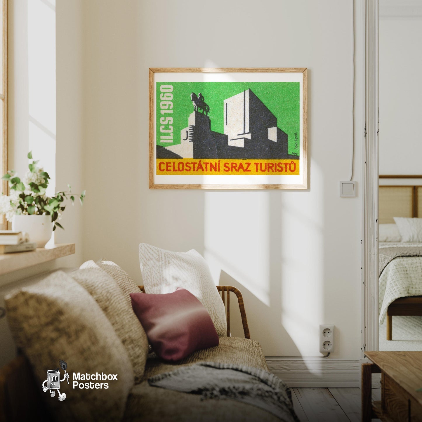Equestrian Monument - vintage matchbox label print - living room mockup