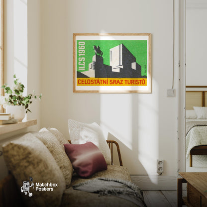 Equestrian Monument - vintage matchbox label print - living room mockup