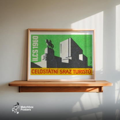 Equestrian Monument - vintage matchbox label print - size comparison