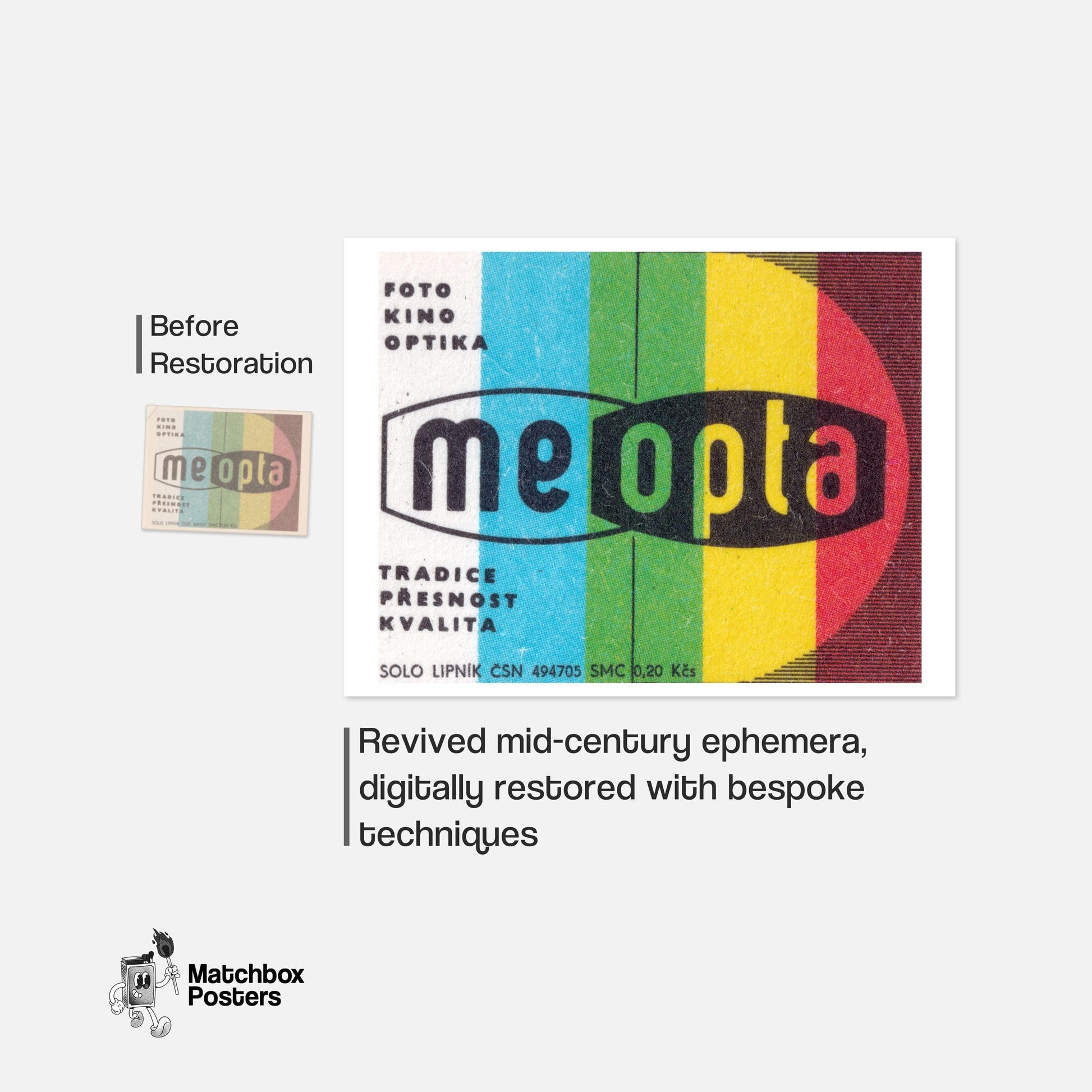 Meopta Brand - vintage matchbox label print - framed wall art preview