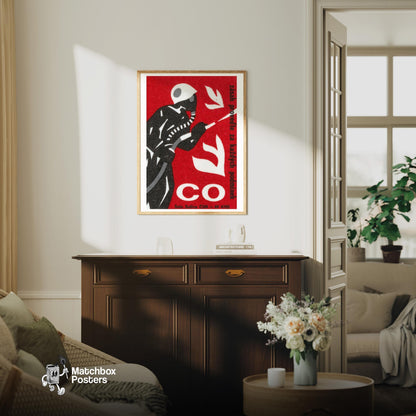 Firefighter - vintage matchbox label print - living room mockup