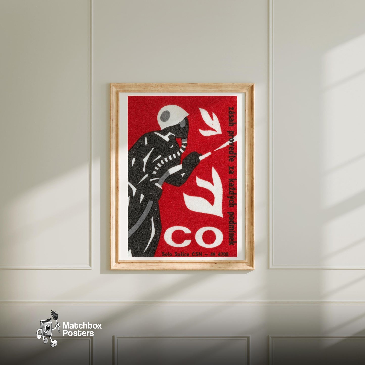Firefighter - vintage matchbox label print - bedroom mockup