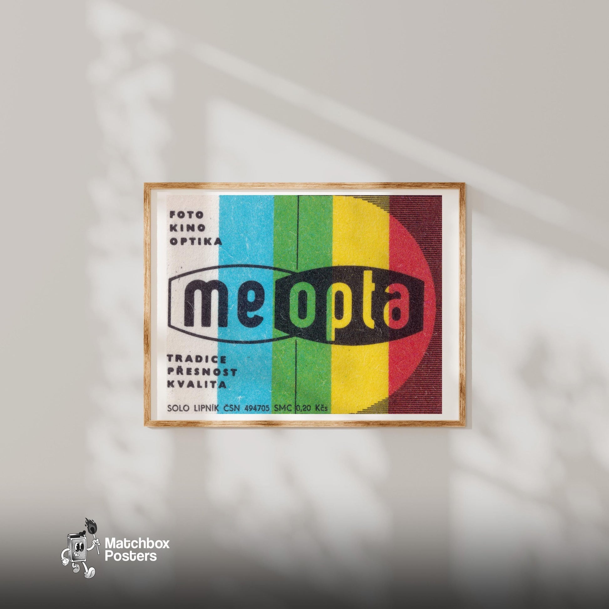 Meopta Brand - vintage matchbox label print - bedroom mockup