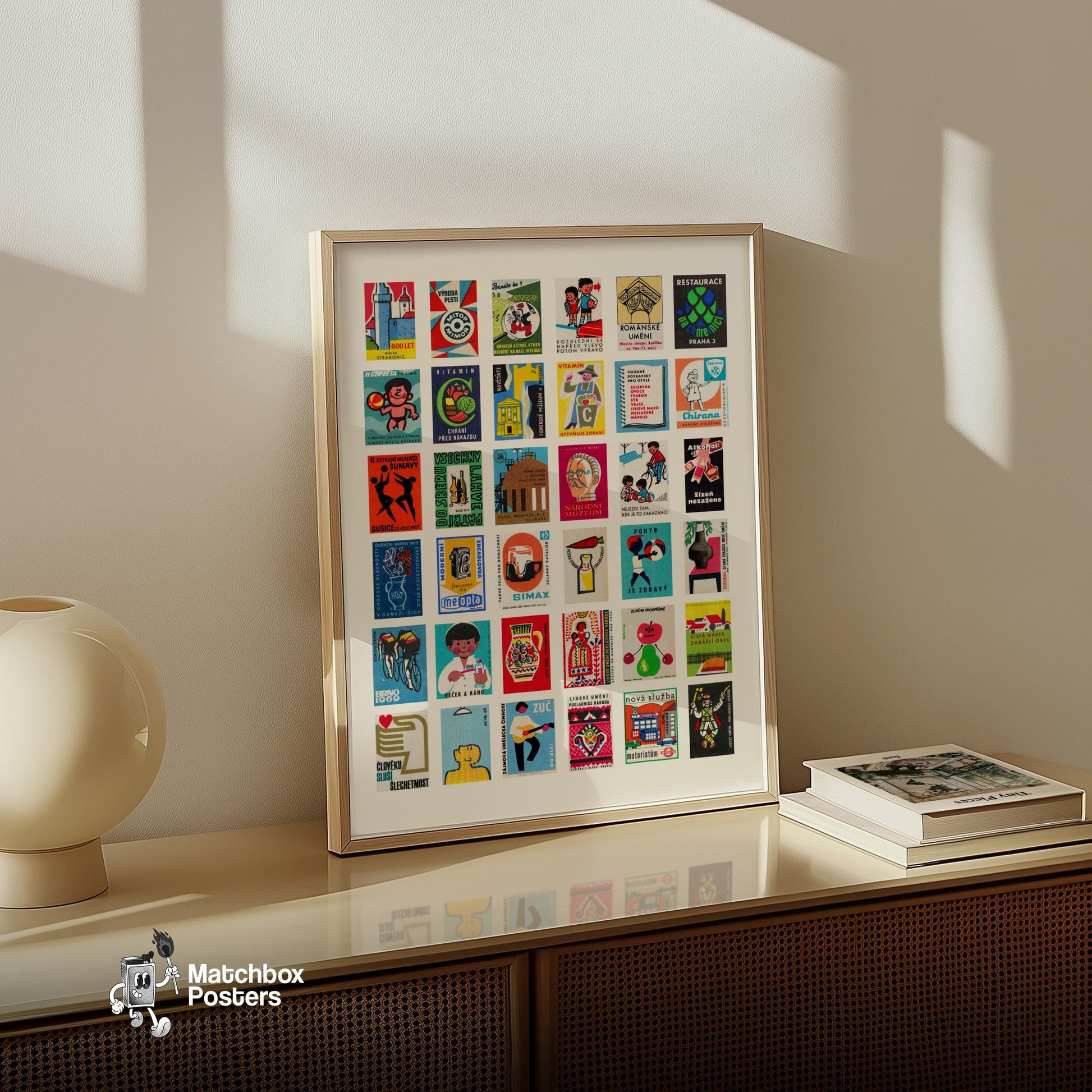 Czechoslovaks Collage Print - vintage matchbox label print - bedroom mockup