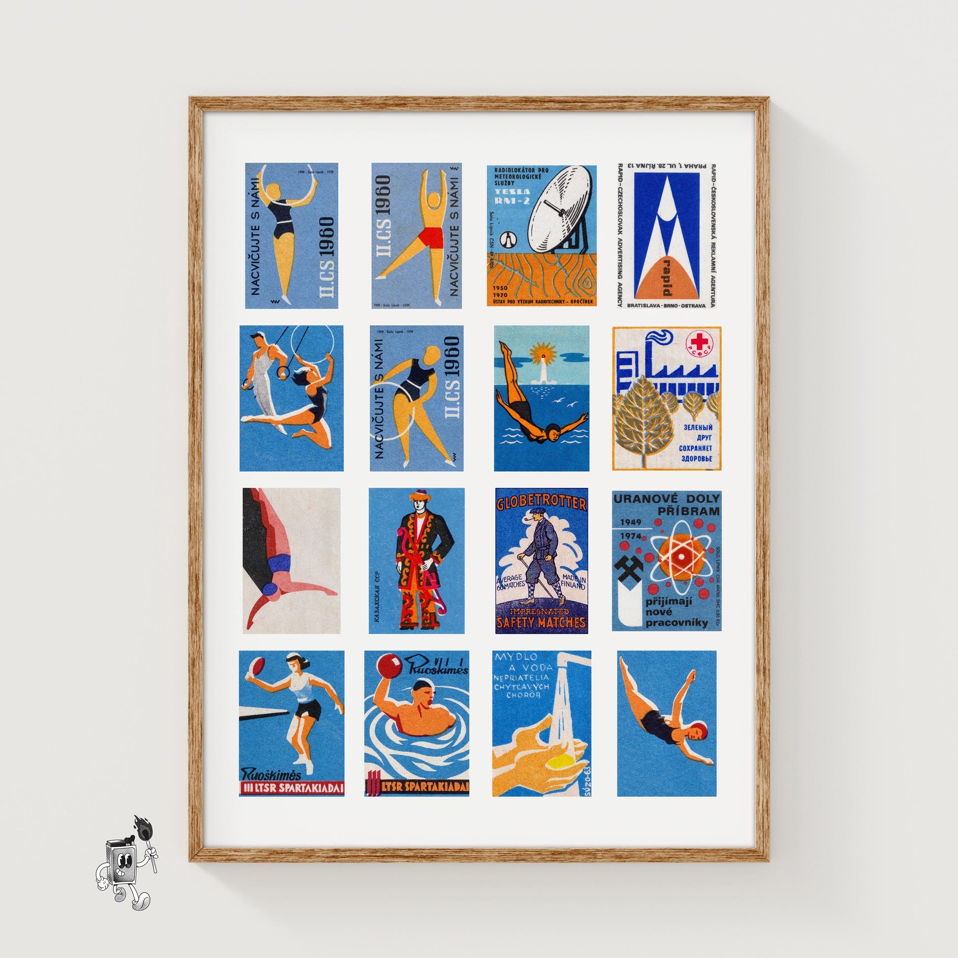 Blue and Orange Collage - vintage matchbox label print