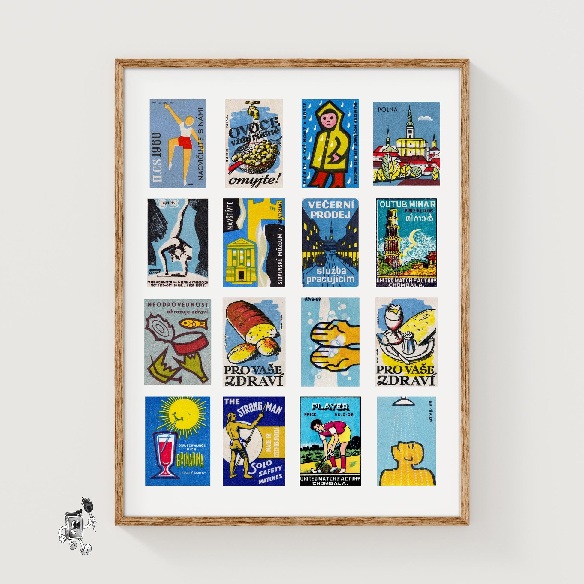 Blue and Yellow Collage - vintage matchbox label print