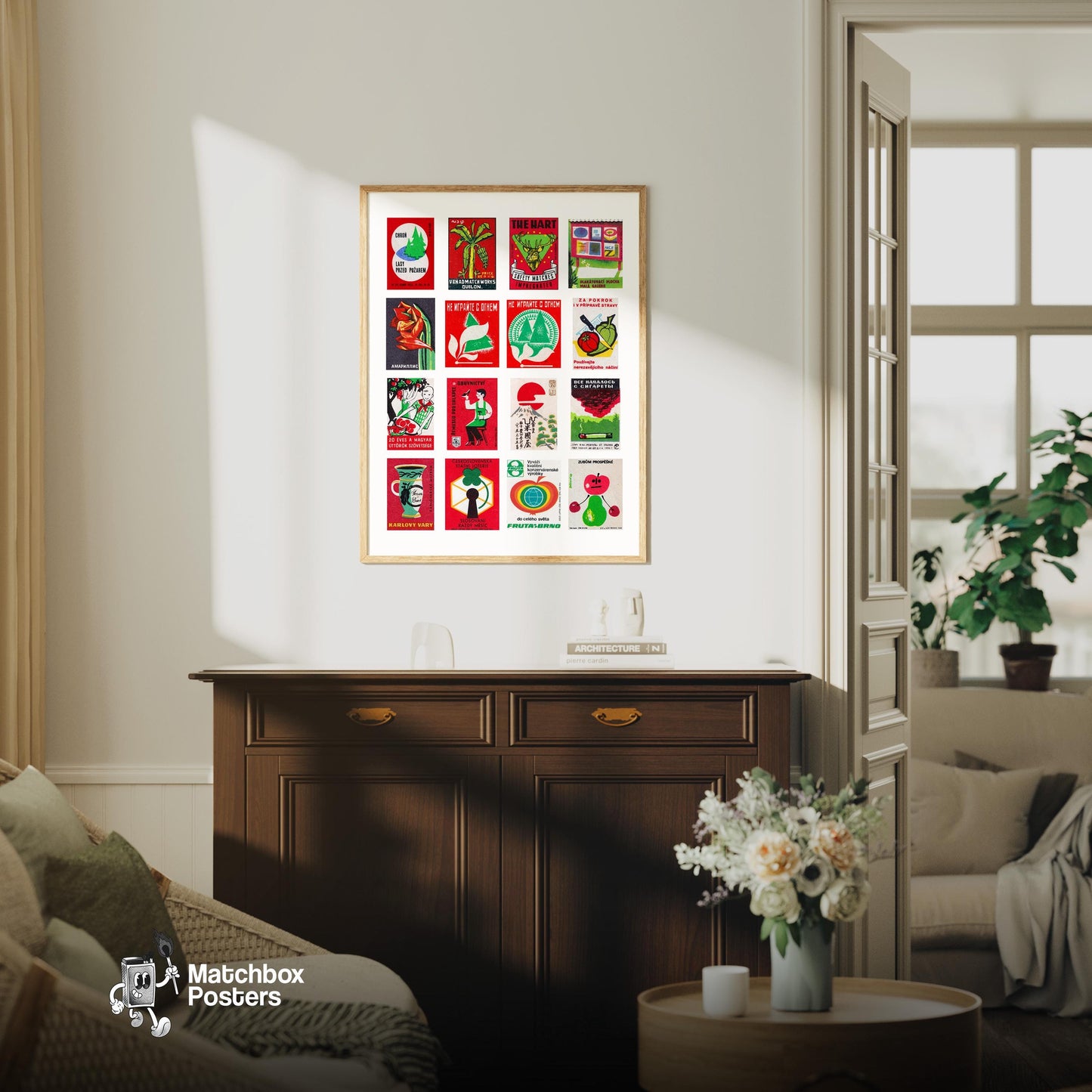 Red and Green Collage - vintage matchbox label print - framed wall art preview