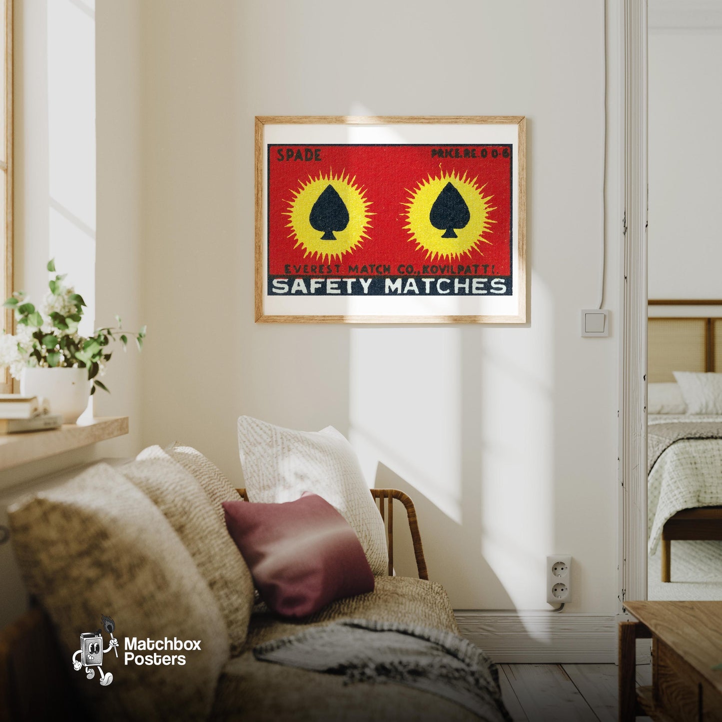 Two Spades - vintage matchbox label print - living room mockup