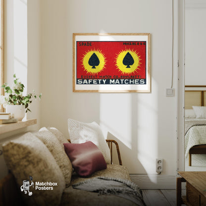 Two Spades - vintage matchbox label print - living room mockup