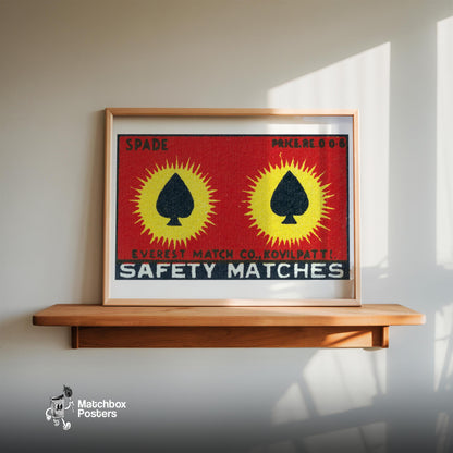 Two Spades - vintage matchbox label print - size comparison