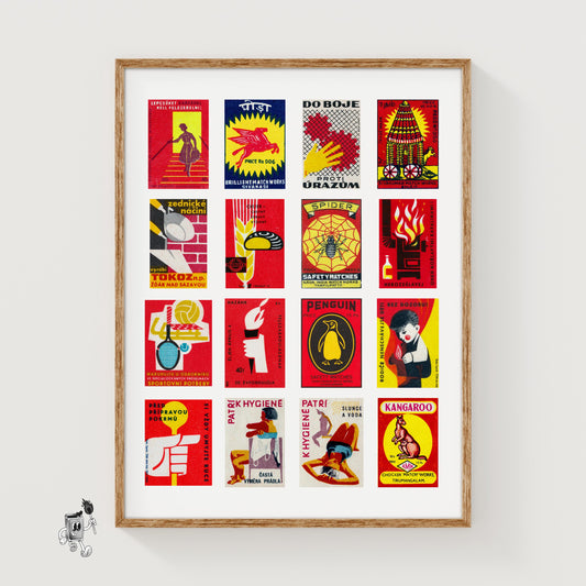 Red and Yellow Collage - vintage matchbox label print