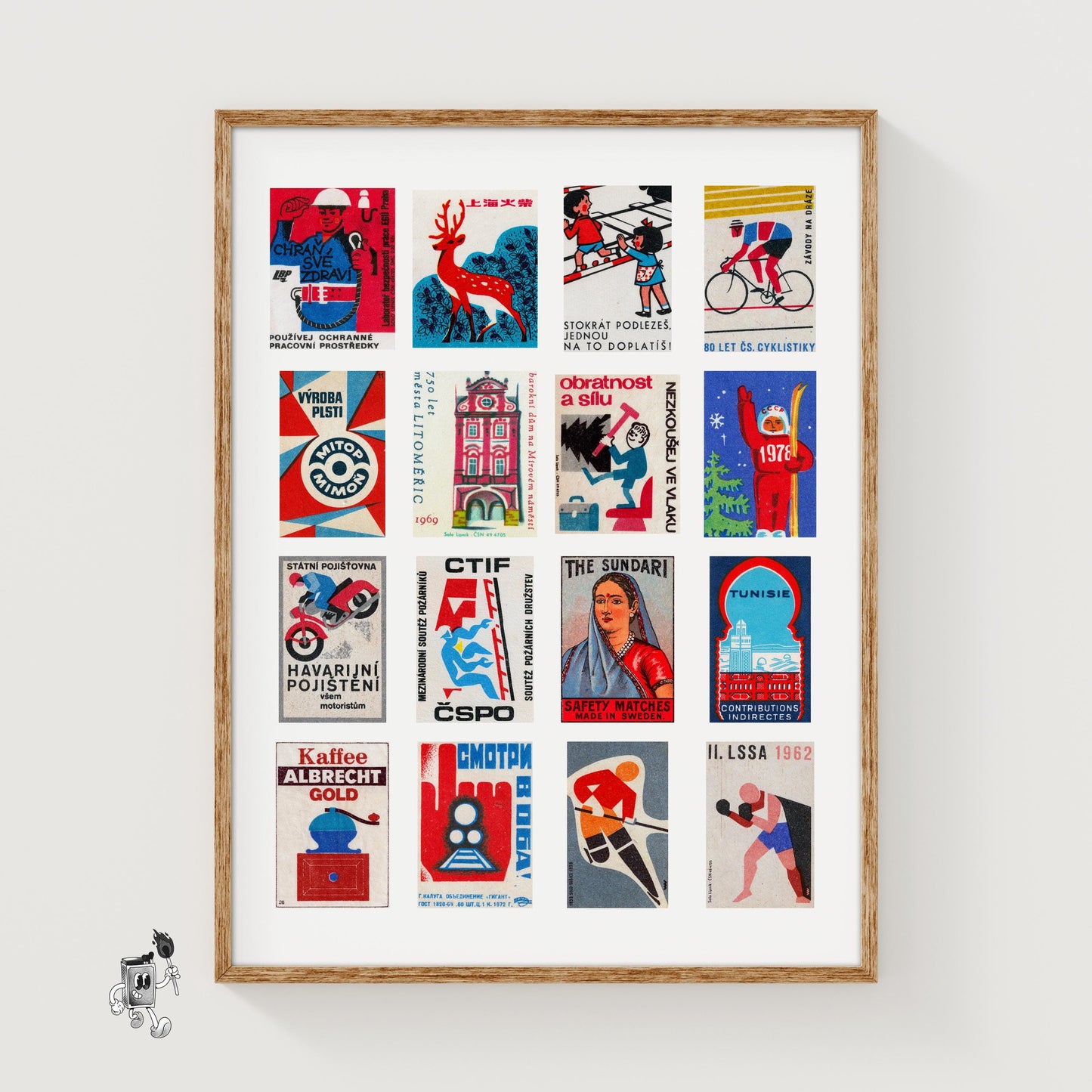 Red and Blue Collage - vintage matchbox label print