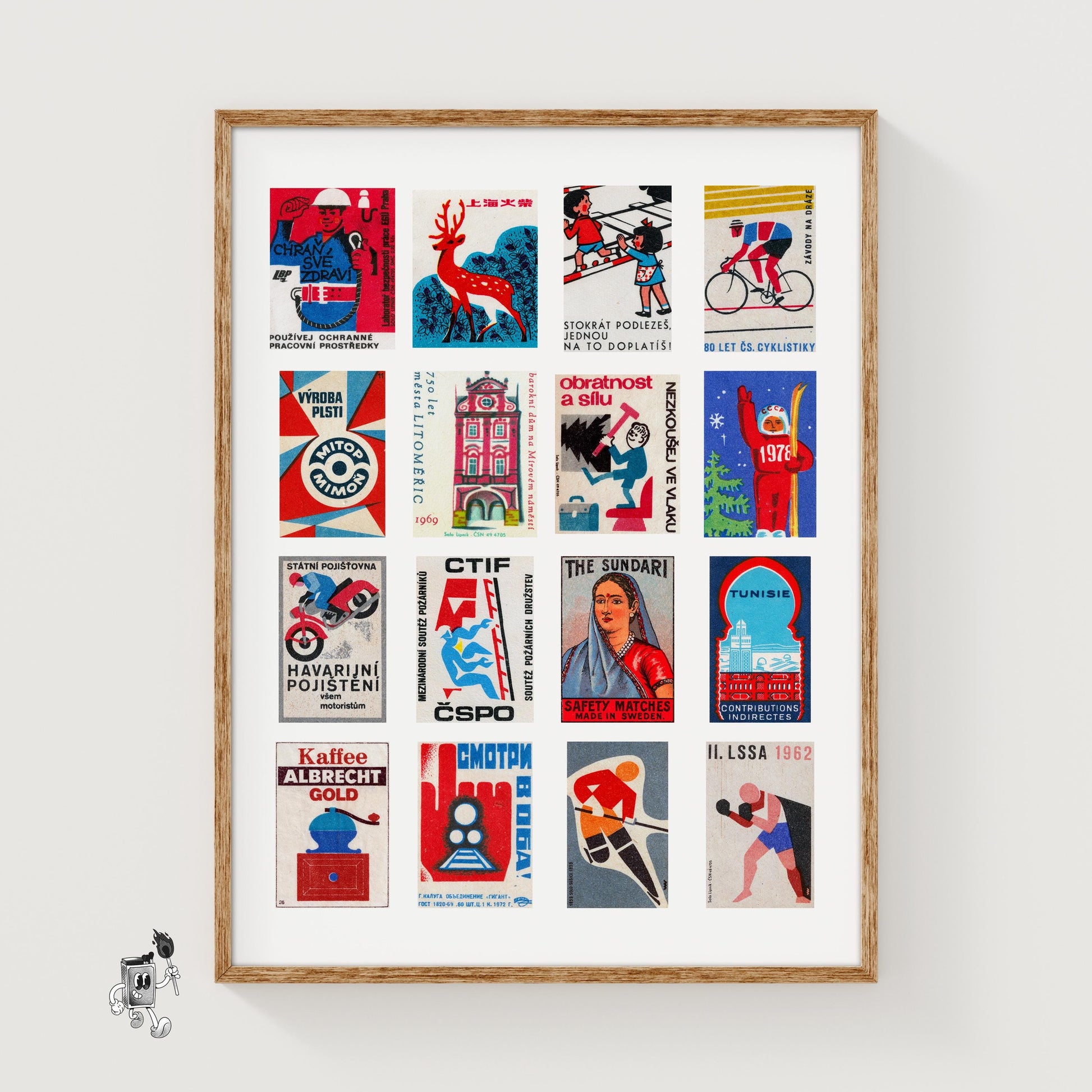 Red and Blue Collage - vintage matchbox label print