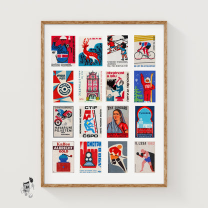 Red and Blue Collage - vintage matchbox label print