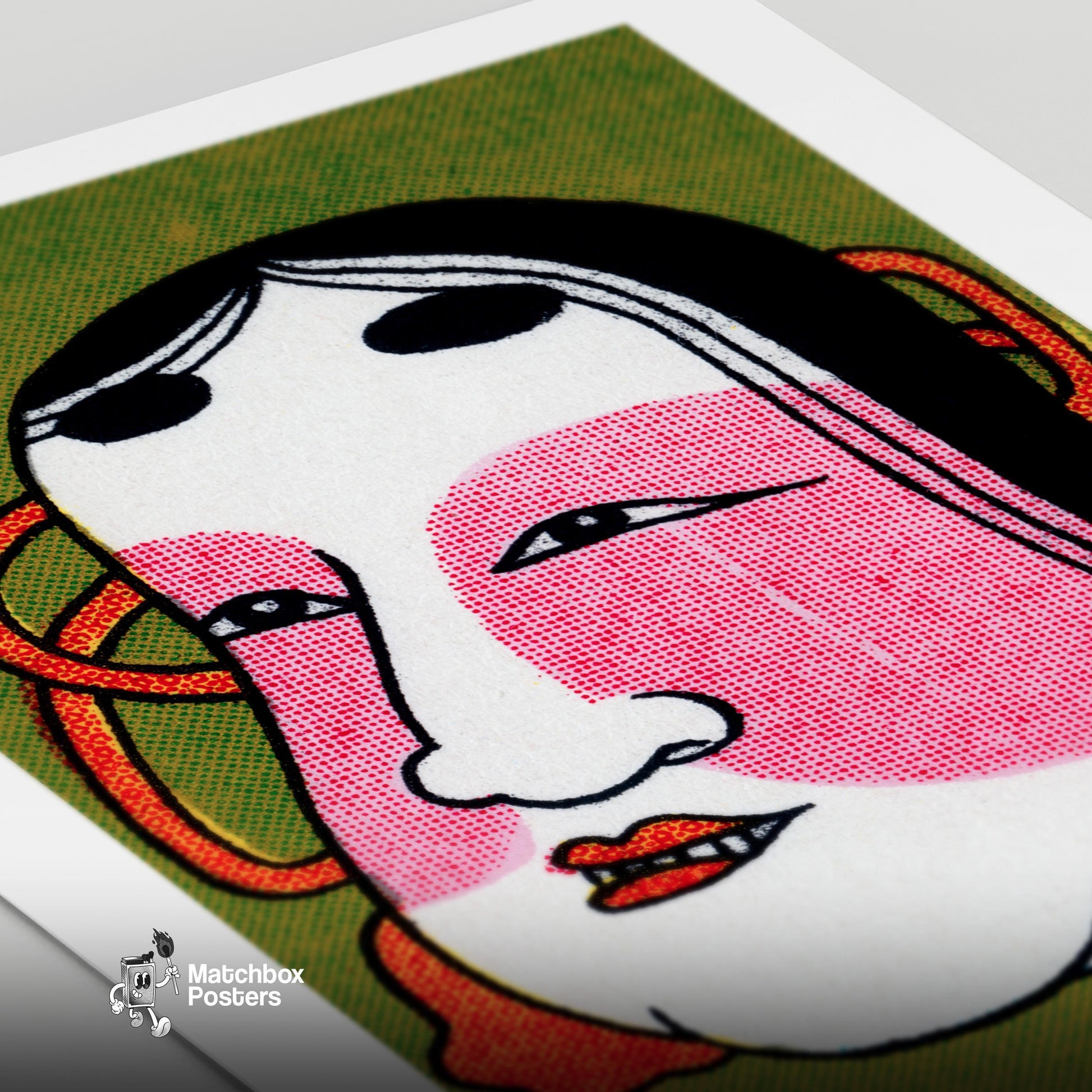 Japanese Mask - vintage matchbox label print - close-up detail