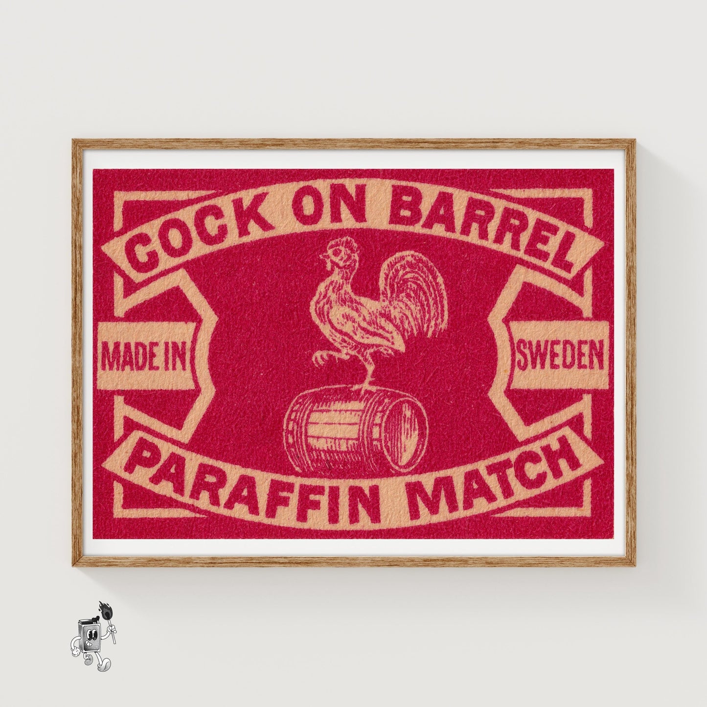Rooster on Barrel - vintage matchbox label print