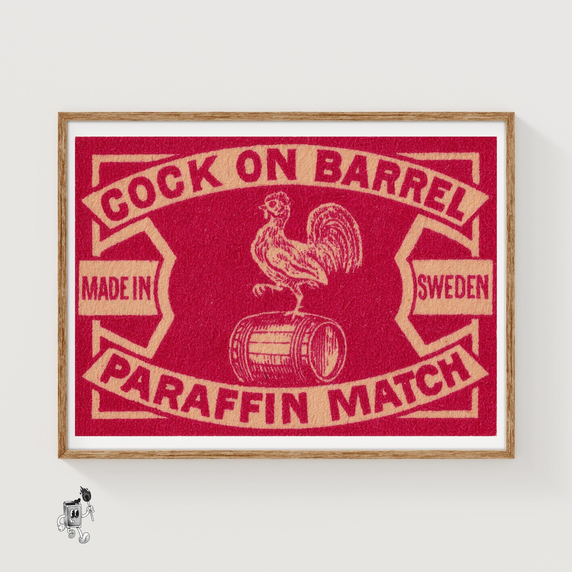 Rooster on Barrel - vintage matchbox label print