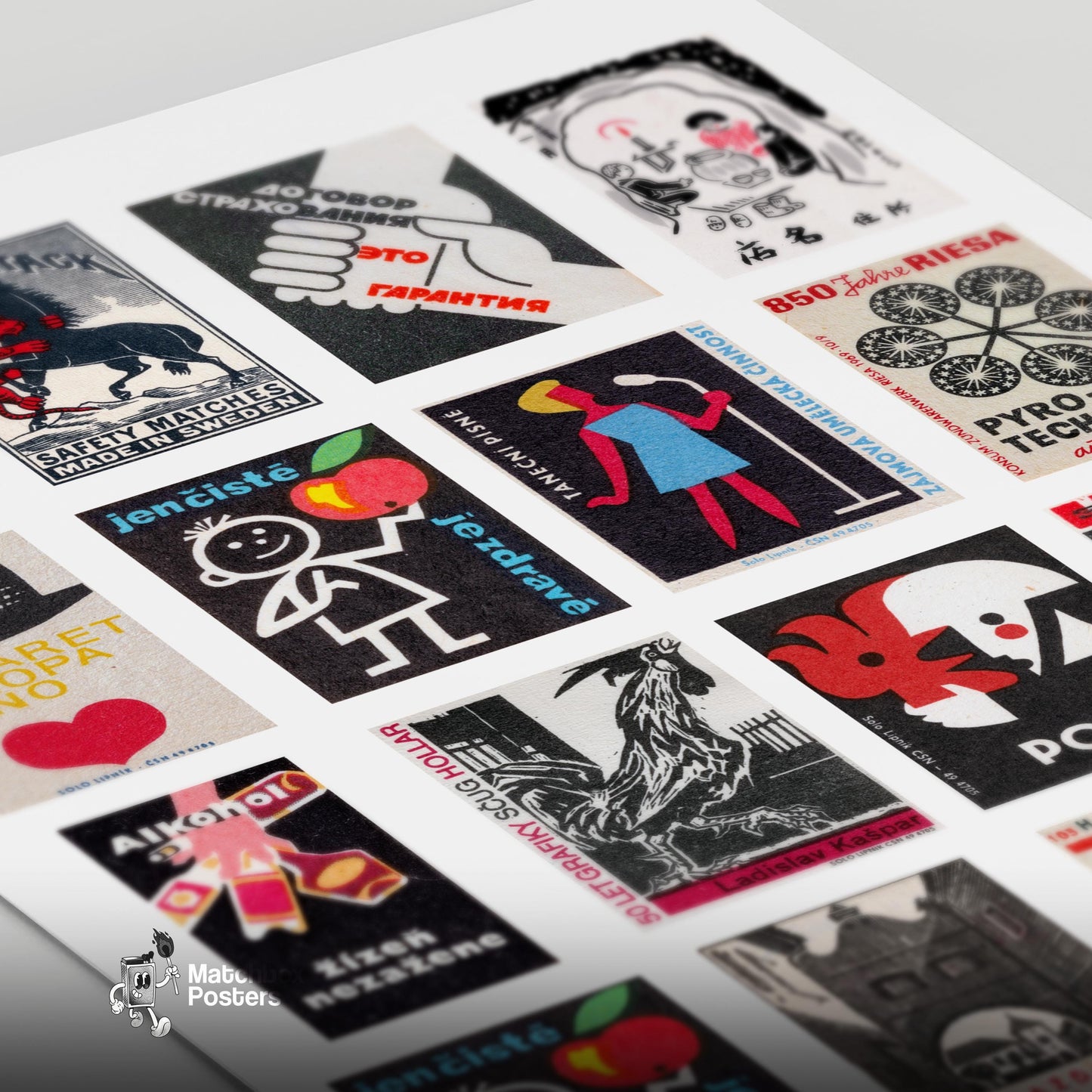Black and Red Collage - vintage matchbox label print - close-up detail
