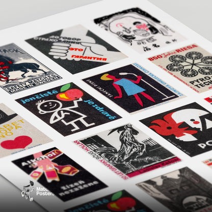 Black and Red Collage - vintage matchbox label print - close-up detail