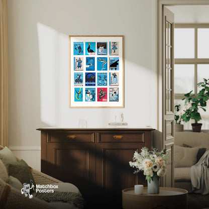 Blue and Black Collage - vintage matchbox label print - framed wall art preview
