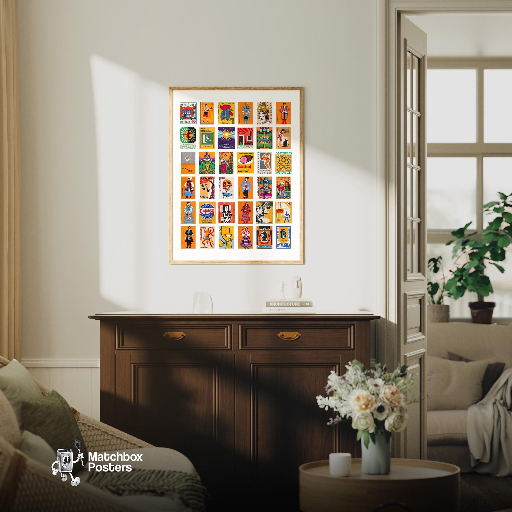 Oranges Collage - vintage matchbox label print - framed wall art preview