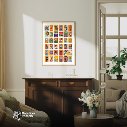 Oranges Collage - vintage matchbox label print - framed wall art preview