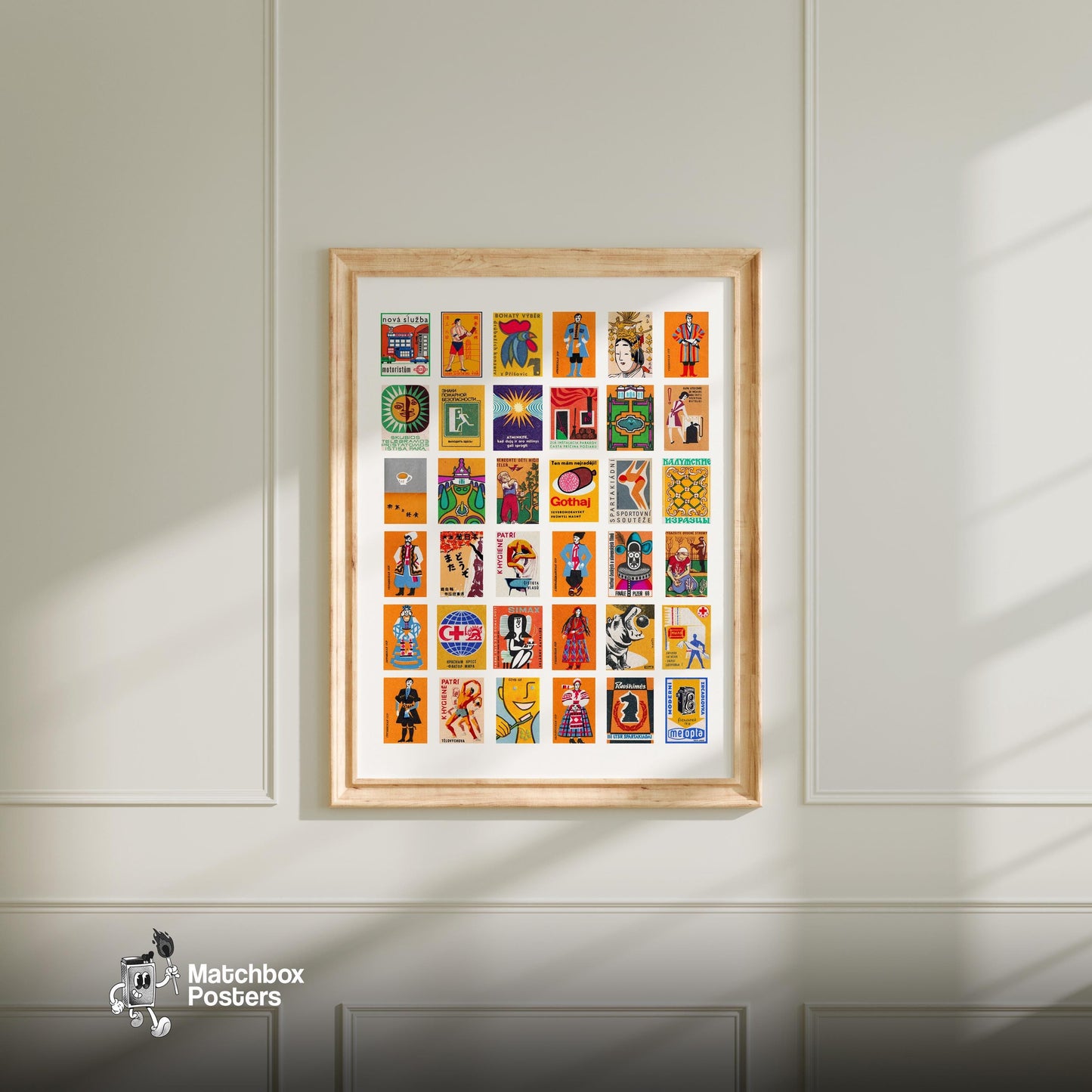 Oranges Collage - vintage matchbox label print - living room mockup
