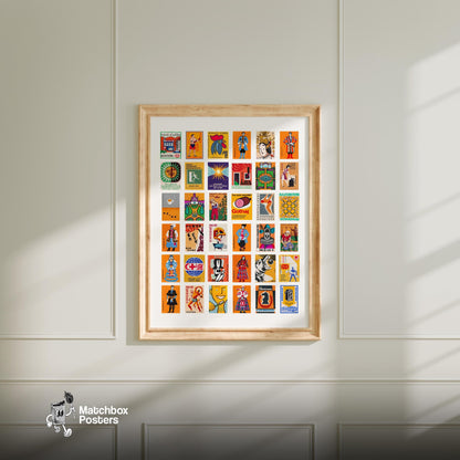 Oranges Collage - vintage matchbox label print - living room mockup
