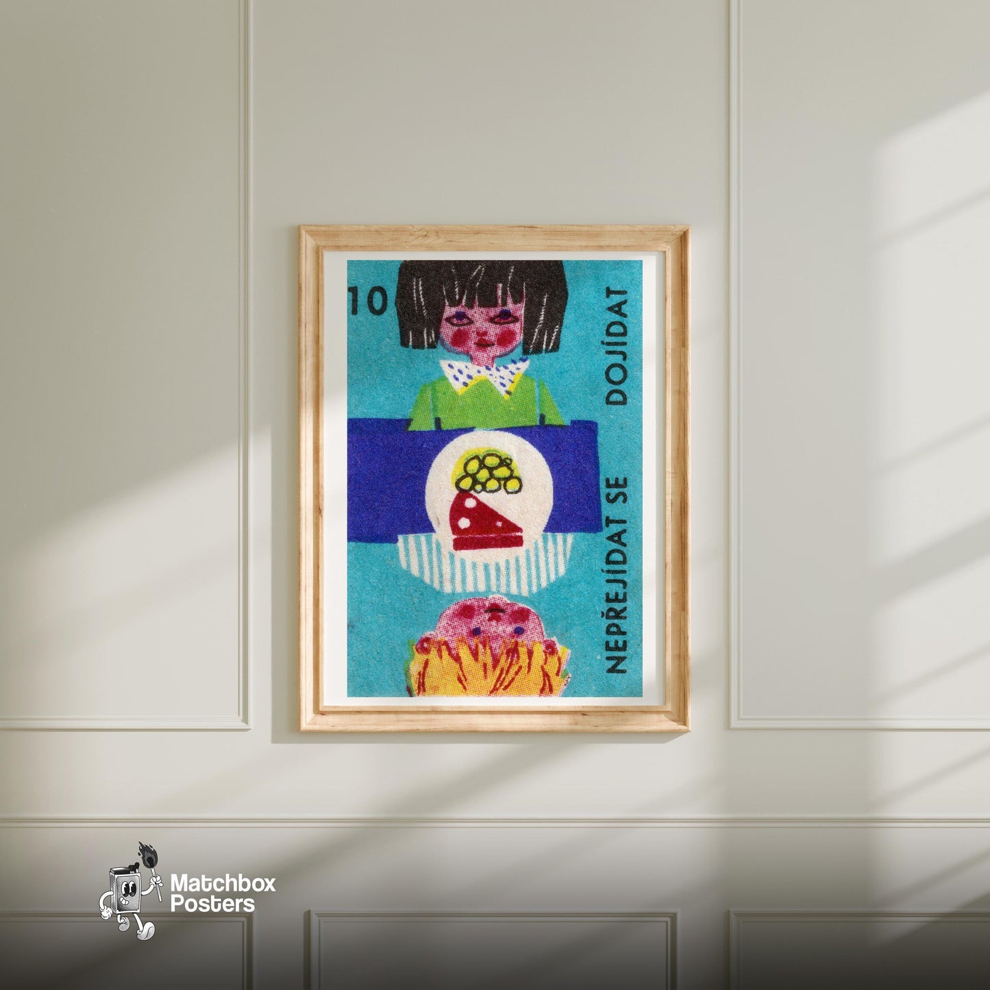 Child with Food - vintage matchbox label print - bedroom mockup