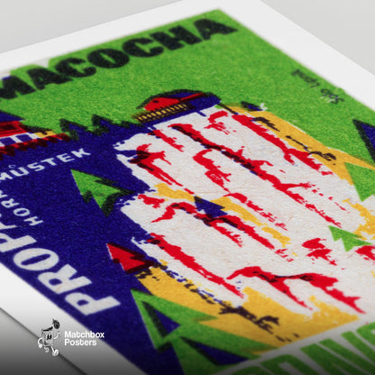 Stylized Depiction Of A Gorge - vintage matchbox label print - close-up detail