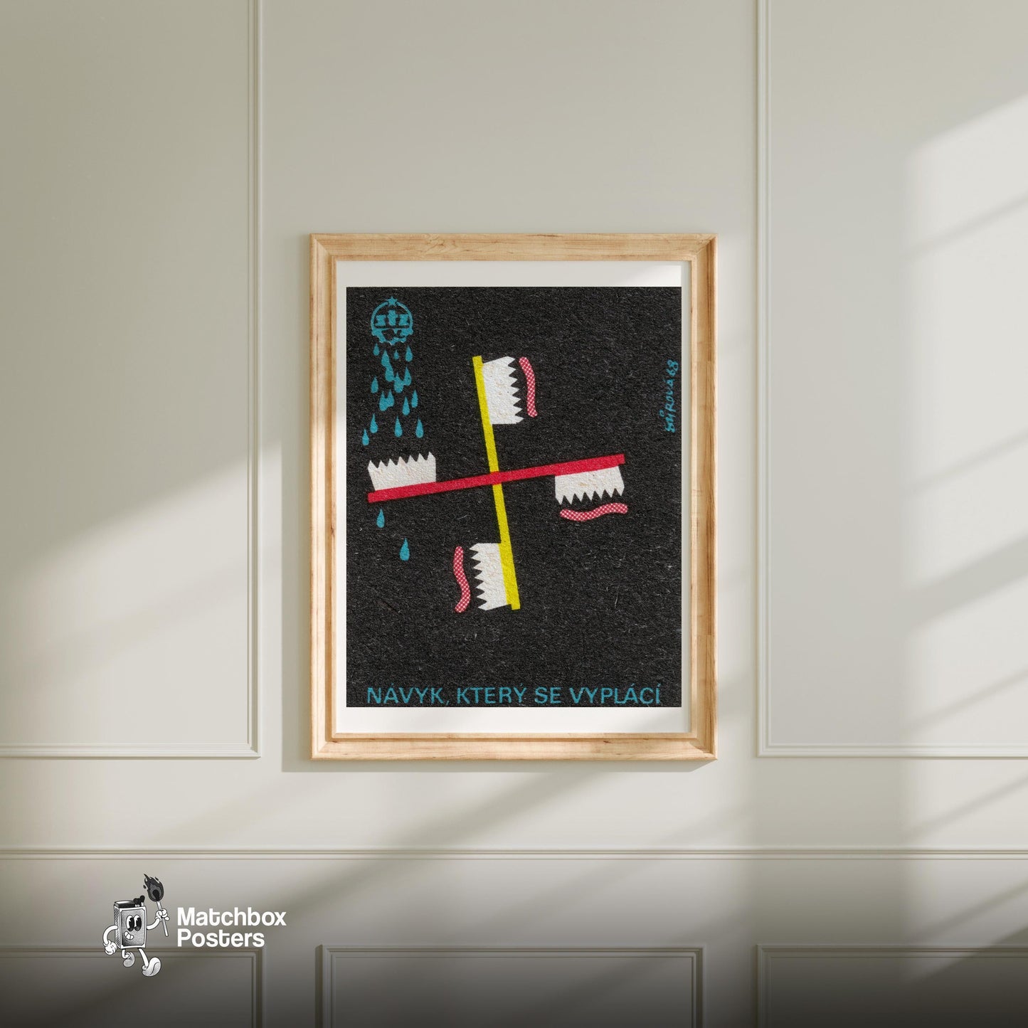 Toothbrush - vintage matchbox label print - bedroom mockup