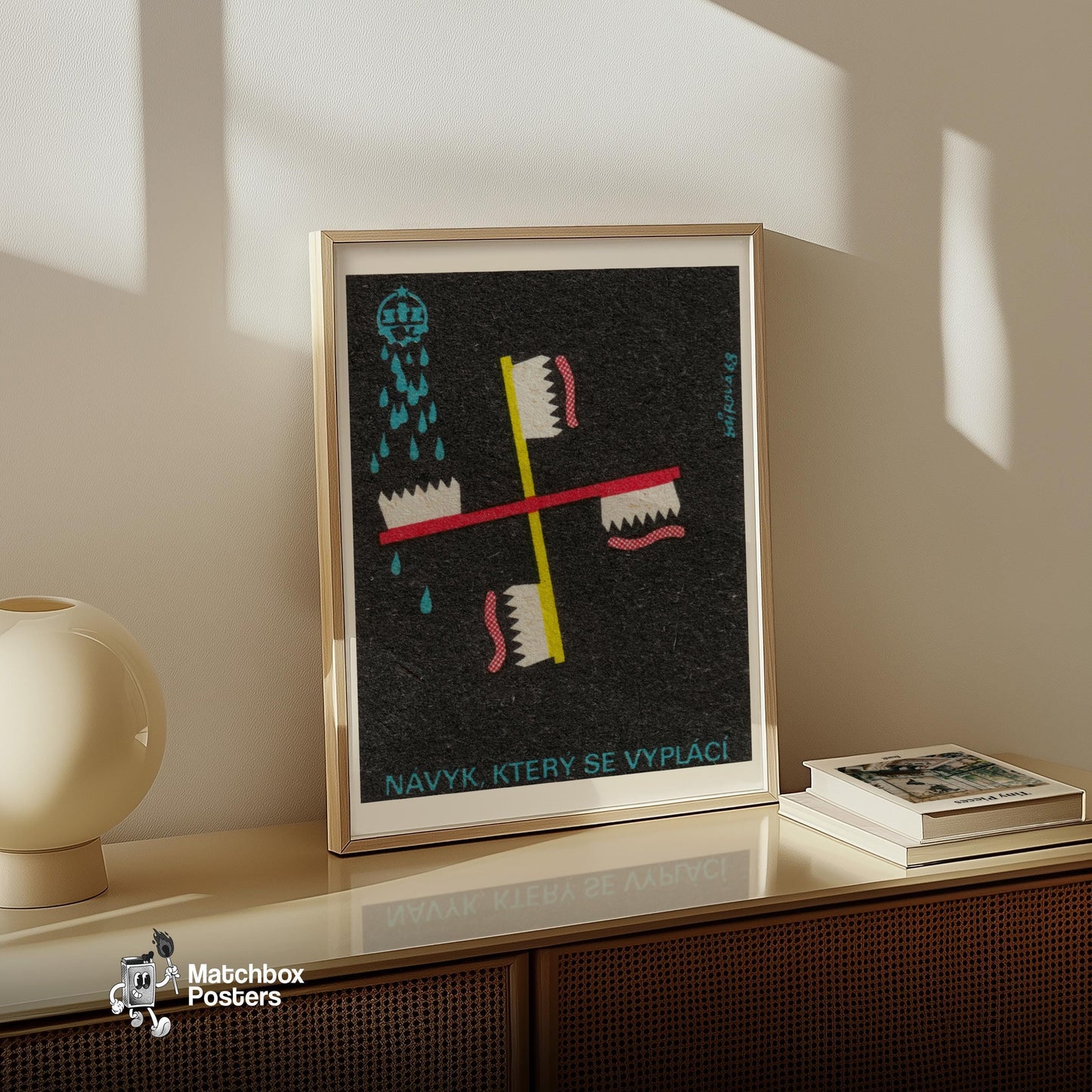 Toothbrush - vintage matchbox label print - size comparison