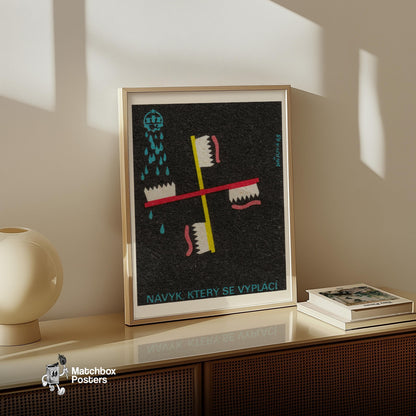 Toothbrush - vintage matchbox label print - size comparison