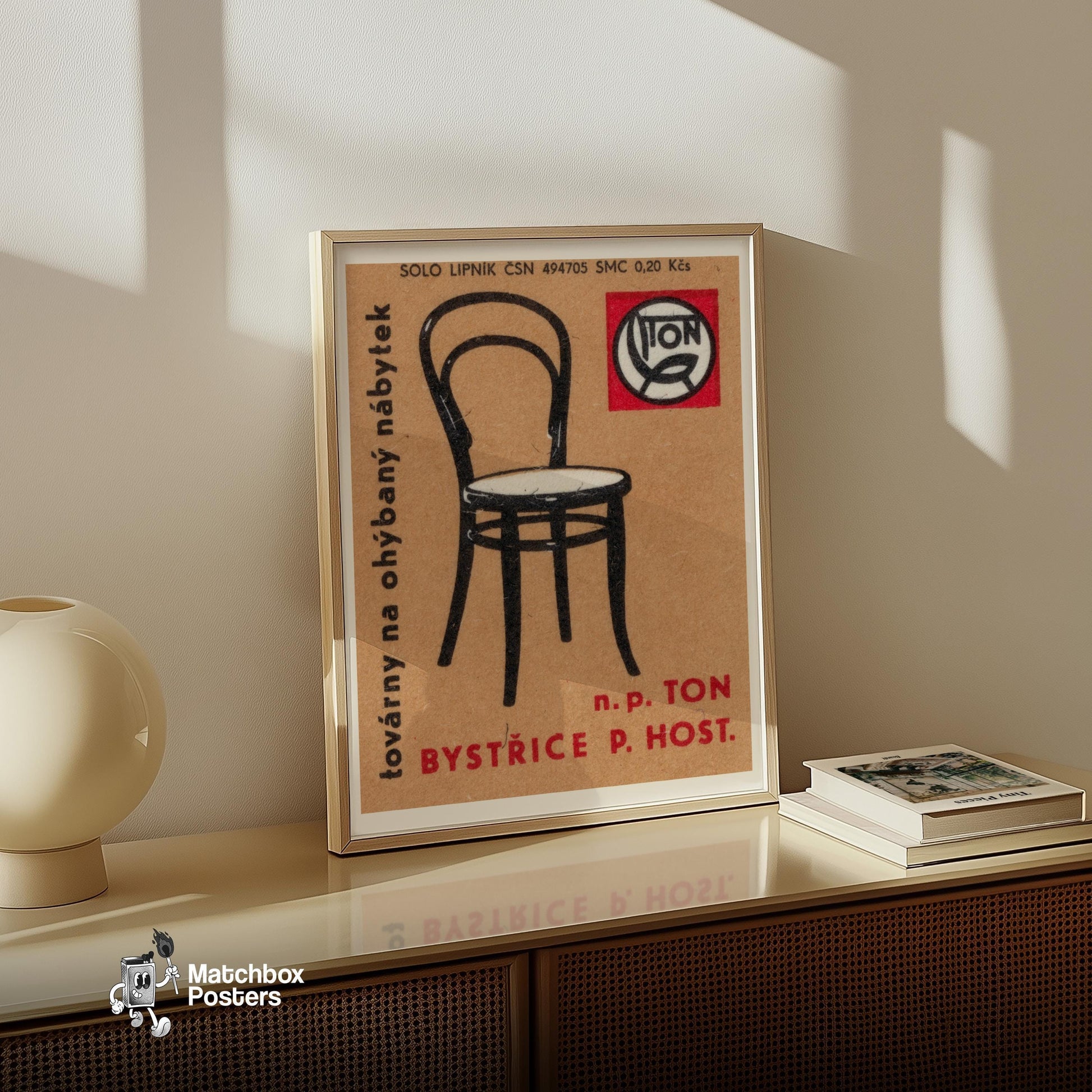 Curved Back Chair - vintage matchbox label print - size comparison