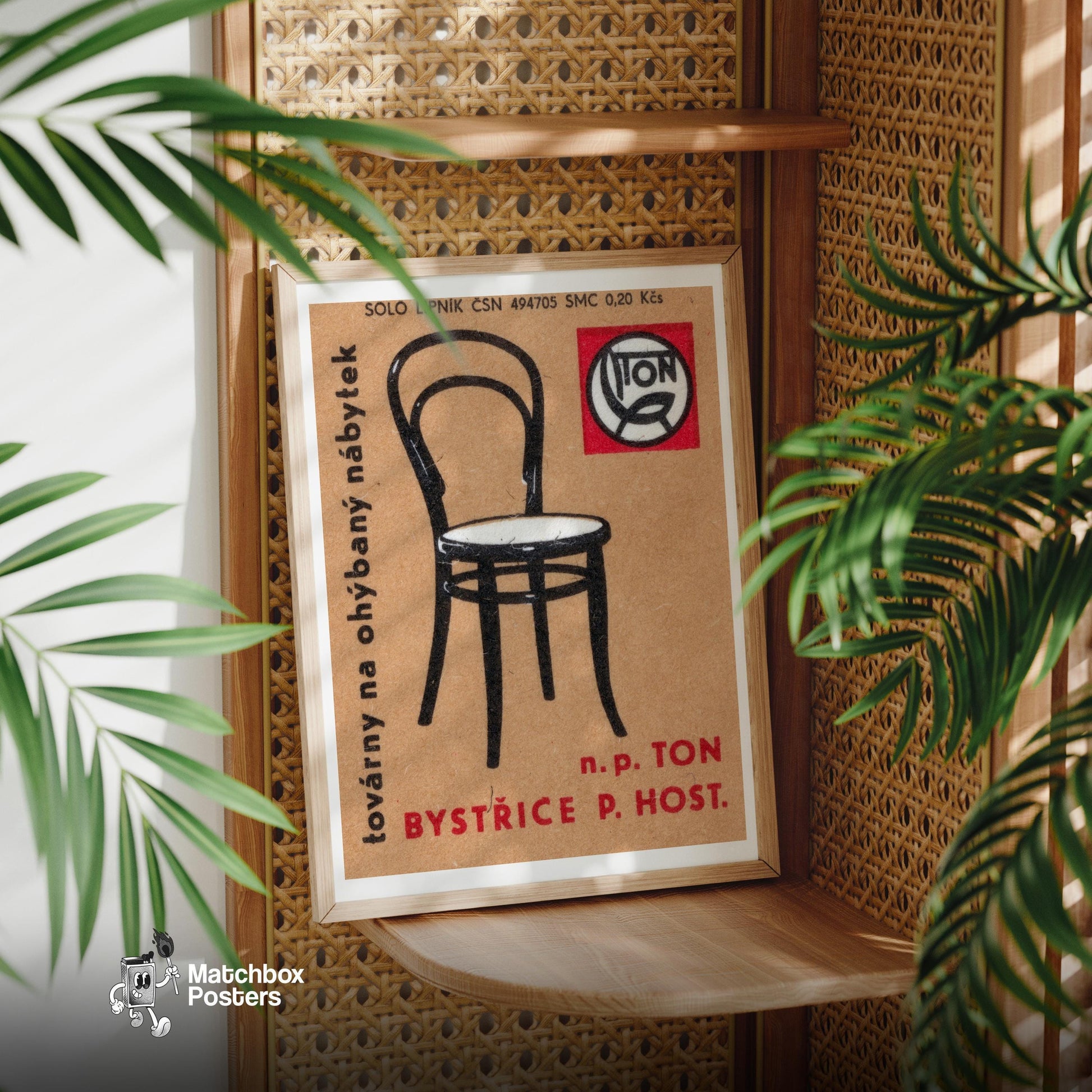 Curved Back Chair - vintage matchbox label print - office wall