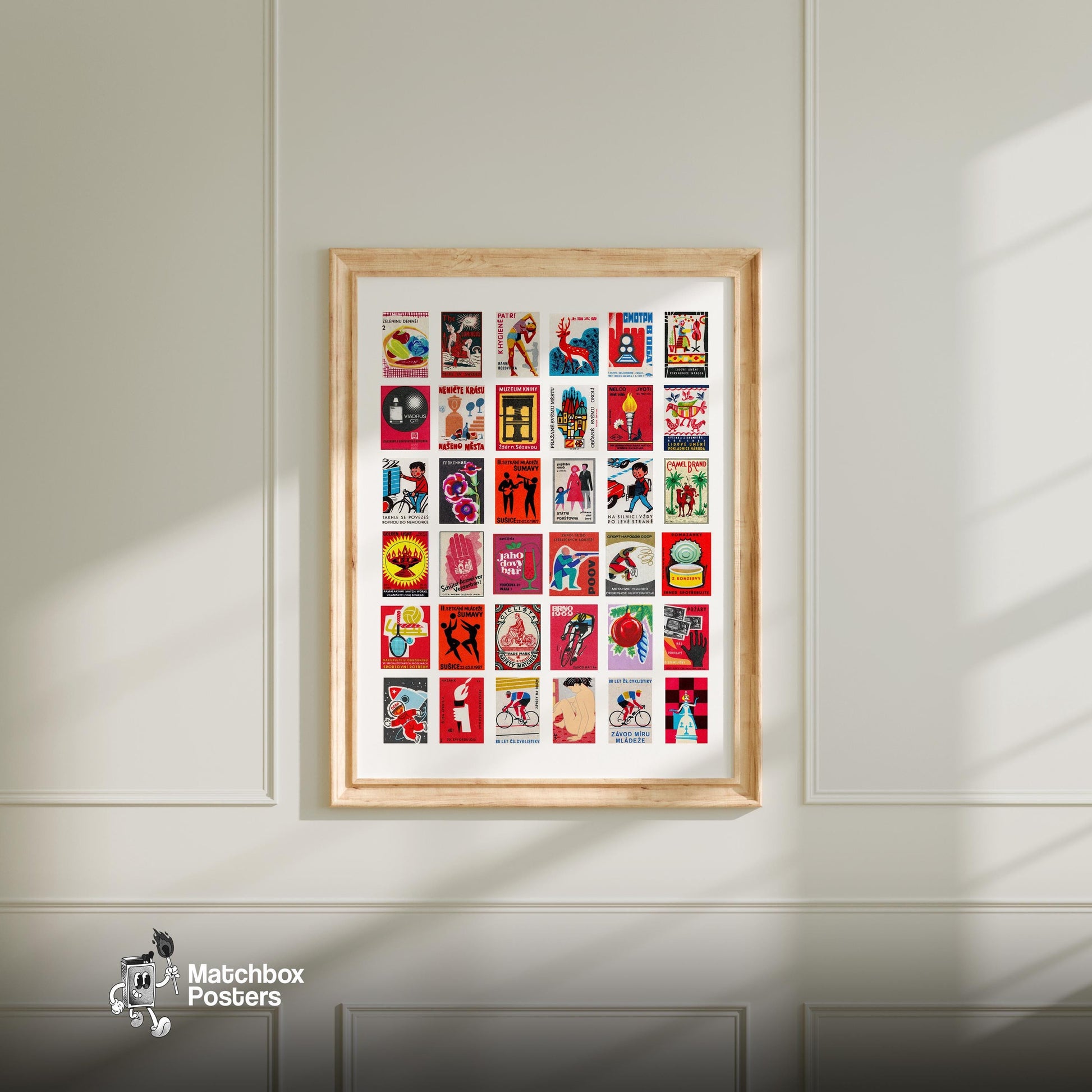 Reds Collage - vintage matchbox label print - living room mockup