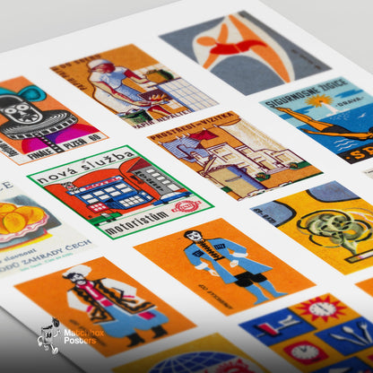 Orange and Blue Collage - vintage matchbox label print - close-up detail