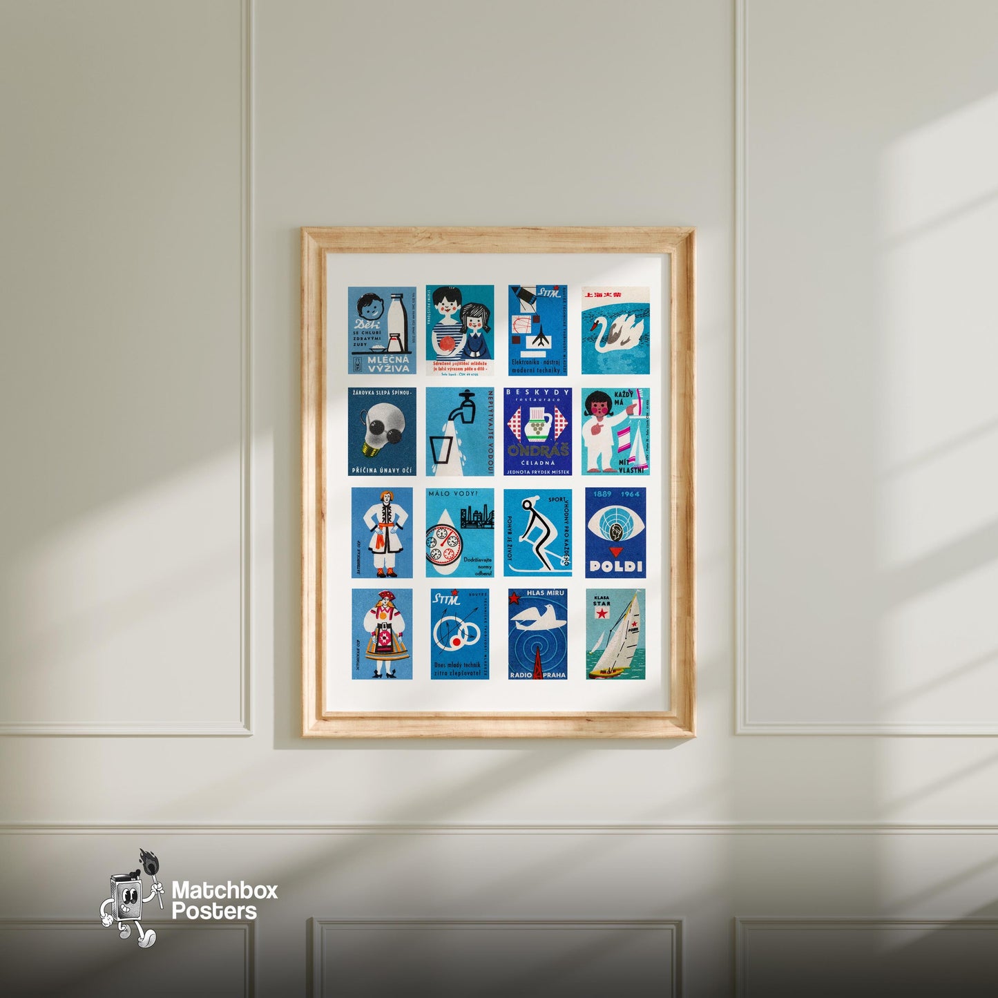 Czech - vintage matchbox label print - living room mockup