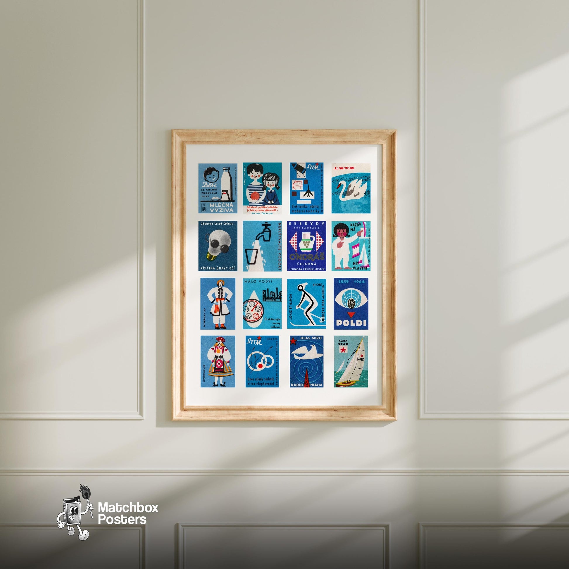 Czech - vintage matchbox label print - living room mockup