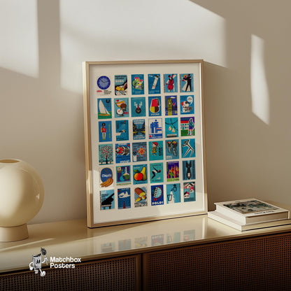 Blues Collage - vintage matchbox label print - bedroom mockup