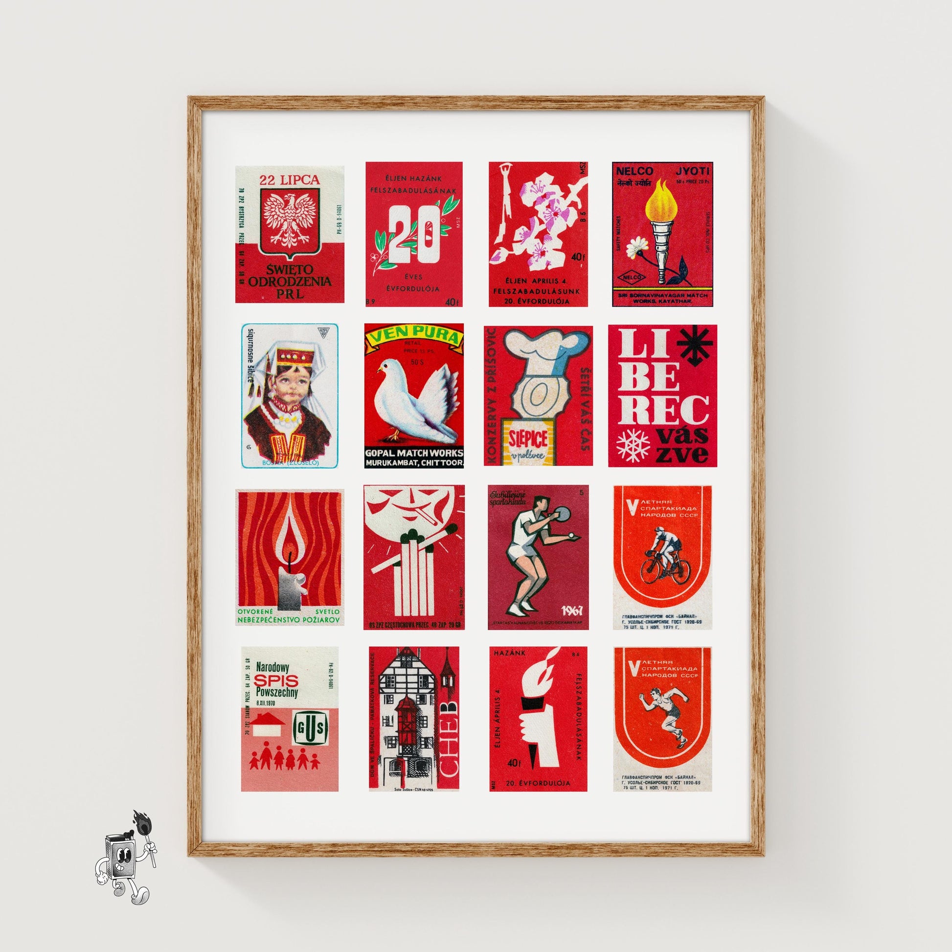 Red and White Collage - vintage matchbox label print