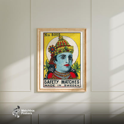 Vishnu - vintage matchbox label print - bedroom mockup