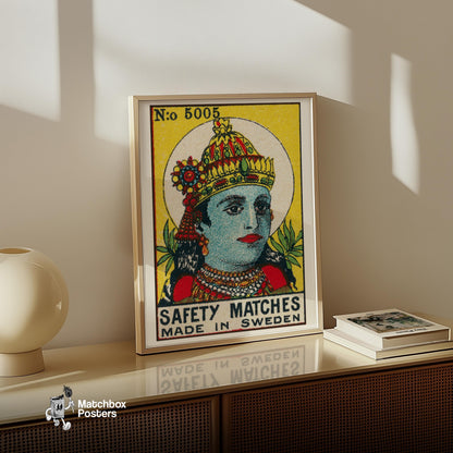 Vishnu - vintage matchbox label print - size comparison