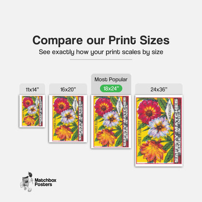 Three Flowers - vintage matchbox label print - gallery wall preview