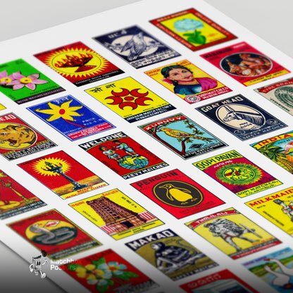 Multicolor Indian Label Collage Print - vintage matchbox label print - close-up detail