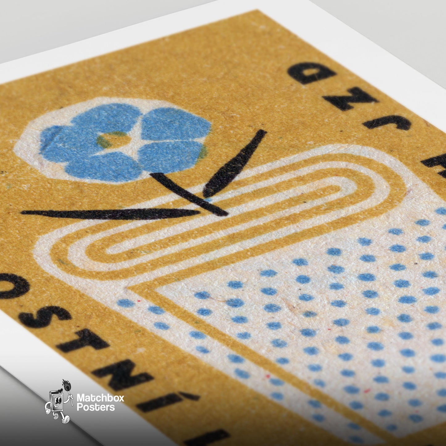 Blue Flower - vintage matchbox label print - close-up detail