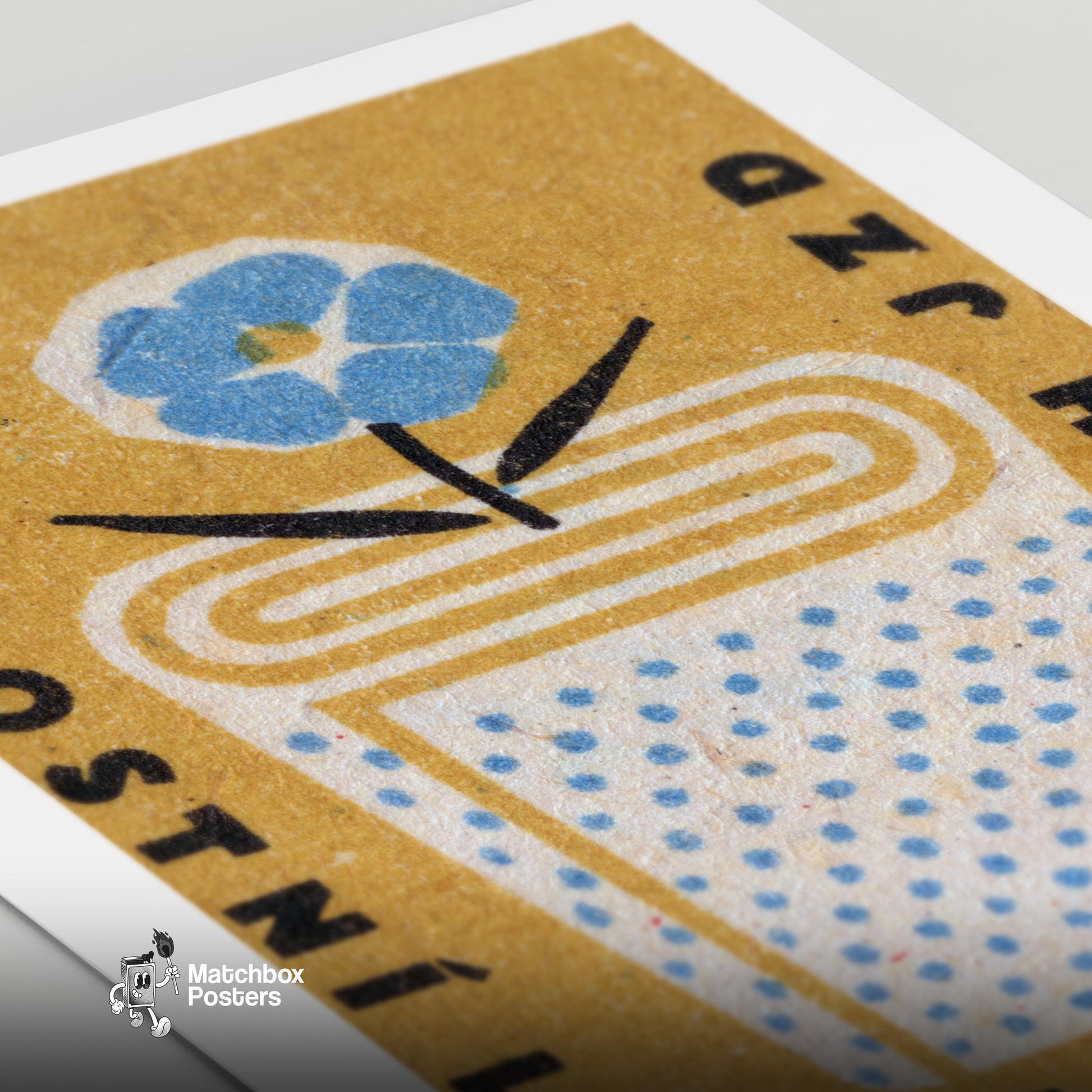 Blue Flower - vintage matchbox label print - close-up detail