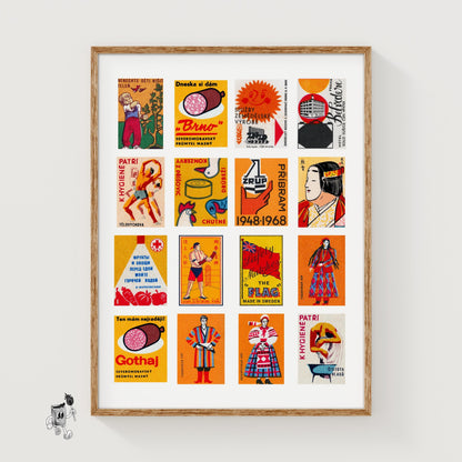 Orange and Red Collage - vintage matchbox label print
